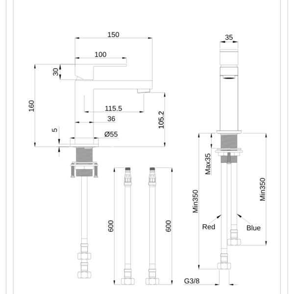RA-101 Short Countertop Basin Mixer - Image 7