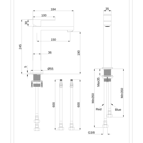 RA-102 Raffle Long Countertop Basin Mixer - Image 6
